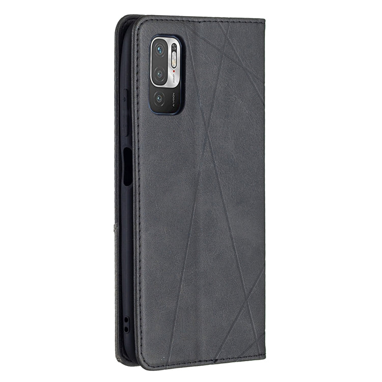 For Xiaomi Poco M3 Pro / Redmi Note 10 5G Rhombus Texture Horizontal Flip Magnetic Leather Case with Holder & Card Slots(Black) by buy2fix
