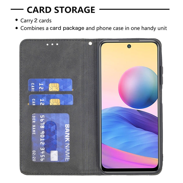 For Xiaomi Poco M3 Pro / Redmi Note 10 5G Rhombus Texture Horizontal Flip Magnetic Leather Case with Holder & Card Slots(Black) by buy2fix
