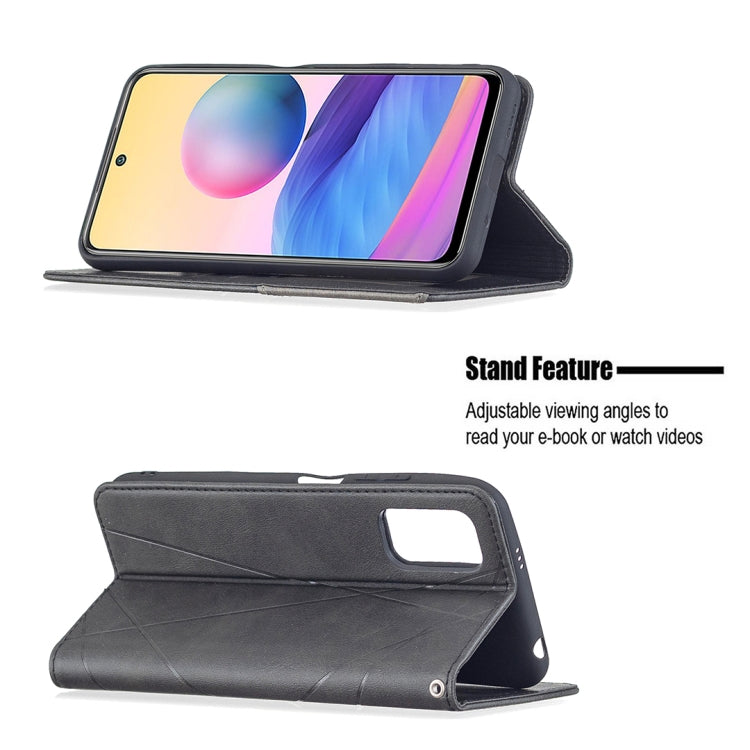 For Xiaomi Poco M3 Pro / Redmi Note 10 5G Rhombus Texture Horizontal Flip Magnetic Leather Case with Holder & Card Slots(Black) by buy2fix