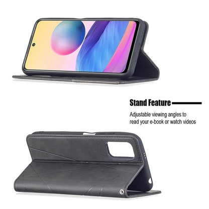 For Xiaomi Poco M3 Pro / Redmi Note 10 5G Rhombus Texture Horizontal Flip Magnetic Leather Case with Holder & Card Slots(Black) by buy2fix