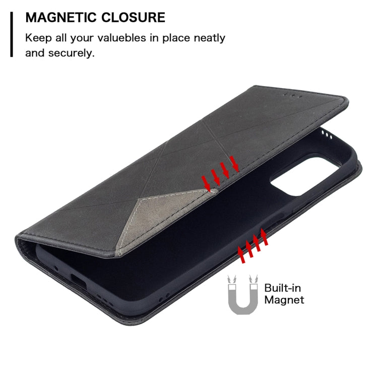 For Xiaomi Poco M3 Pro / Redmi Note 10 5G Rhombus Texture Horizontal Flip Magnetic Leather Case with Holder & Card Slots(Black) by buy2fix