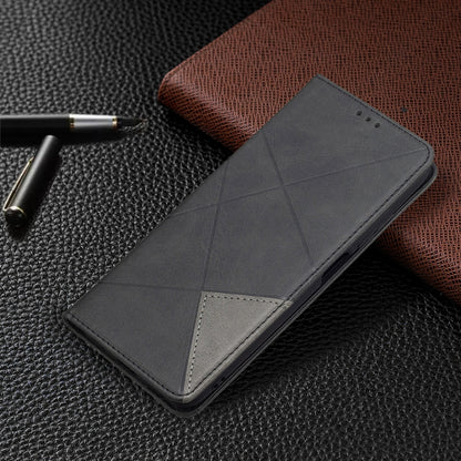 For Xiaomi Poco M3 Pro / Redmi Note 10 5G Rhombus Texture Horizontal Flip Magnetic Leather Case with Holder & Card Slots(Black) by buy2fix