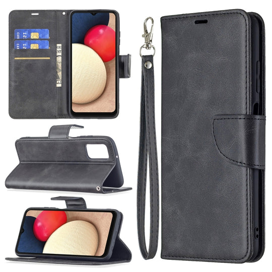 For Samsung Galaxy A03s 164mm Retro Lambskin Texture Pure Color Horizontal Flip PU Leather Case with Holder & Card Slots & Wallet & Lanyard(Black)