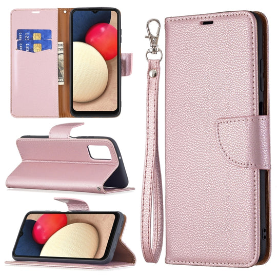 For Samsung Galaxy A03s 164mm Litchi Texture Pure Color Horizontal Flip Leather Case with Holder & Card Slots & Wallet & Lanyard(Rose Gold)