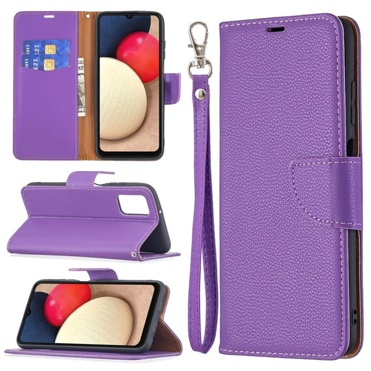 For Samsung Galaxy A03s 164mm Litchi Texture Pure Color Horizontal Flip Leather Case with Holder & Card Slots & Wallet & Lanyard(Purple)