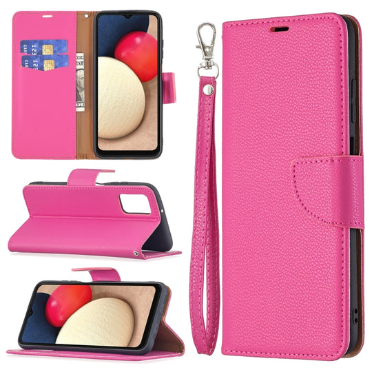 For Samsung Galaxy A03s 164mm Litchi Texture Pure Color Horizontal Flip Leather Case with Holder & Card Slots & Wallet & Lanyard(Rose Red)
