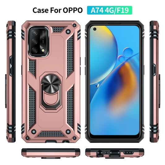 For OPPO A74 4G / F19 Shockproof TPU + PC Protective Case with 360 Degree Rotating Holder(Rose Gold) by buy2fix