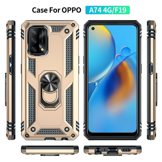 For OPPO A74 4G / F19 Shockproof TPU + PC Protective Case with 360 Degree Rotating Holder(Gold) by buy2fix