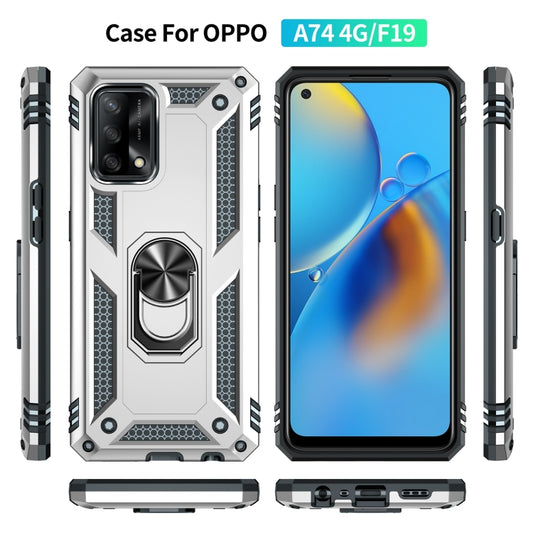 For OPPO A74 4G / F19 Shockproof TPU + PC Protective Case with 360 Degree Rotating Holder(Silver) by buy2fix
