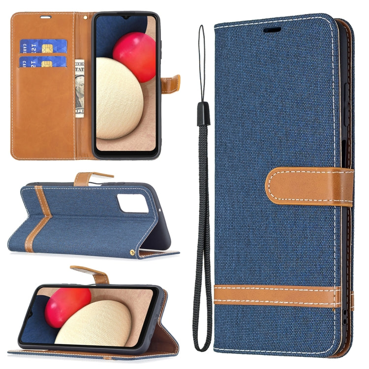 For Samsung Galaxy A03s 164mm Color Matching Denim Texture Horizontal Flip Leather Case with Holder & Card Slots & Wallet & Lanyard(Dark Blue) by buy2fix