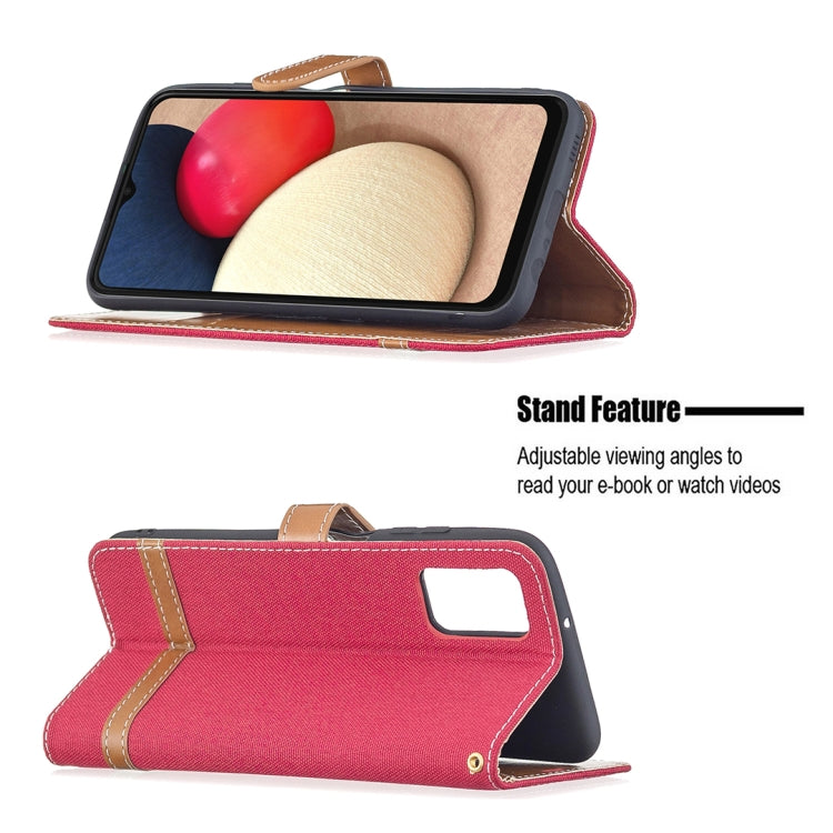 For Samsung Galaxy A03s 164mm Color Matching Denim Texture Horizontal Flip Leather Case with Holder & Card Slots & Wallet & Lanyard(Red) by buy2fix