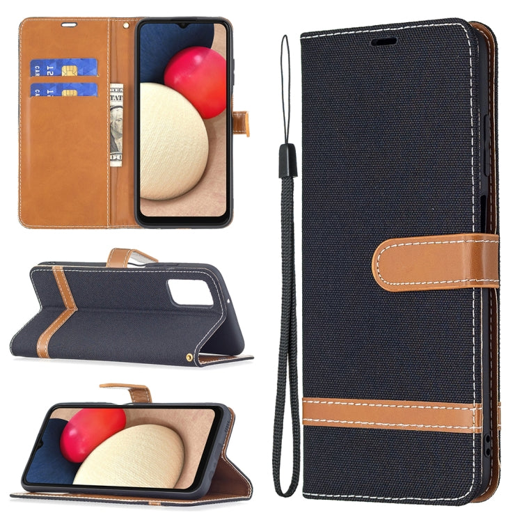 For Samsung Galaxy A03s 164mm Color Matching Denim Texture Horizontal Flip Leather Case with Holder & Card Slots & Wallet & Lanyard(Black) by buy2fix