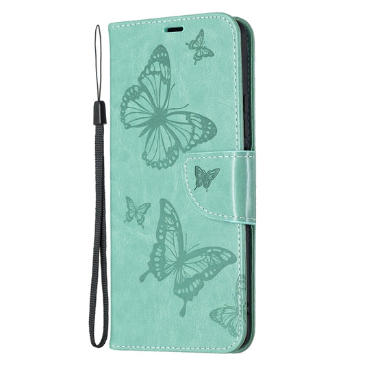 For Xiaomi Mi 11 Lite Embossing Two Butterflies Pattern Horizontal Flip PU Leather Case with Holder & Card Slot & Wallet & Lanyard(Green) by buy2fix