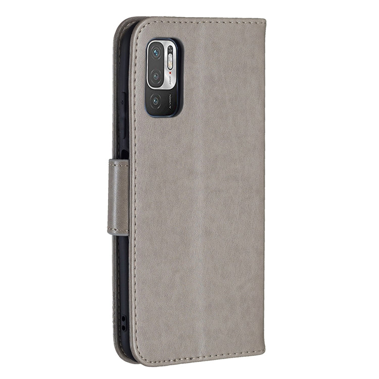 For Xiaomi Poco M3 Pro / Redmi Note 10 5G Embossing Two Butterflies Pattern Horizontal Flip PU Leather Case with Holder & Card Slot & Wallet & Lanyard(Grey) by buy2fix