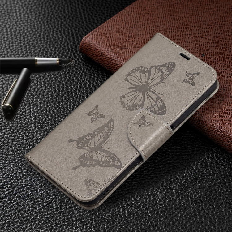 For Xiaomi Poco M3 Pro / Redmi Note 10 5G Embossing Two Butterflies Pattern Horizontal Flip PU Leather Case with Holder & Card Slot & Wallet & Lanyard(Grey) by buy2fix