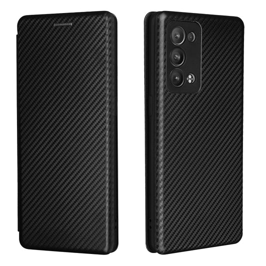 For OPPO Reno6 Pro+ 5G Carbon Fiber Texture Horizontal Flip TPU + PC + PU Leather Case with Card Slot(Black) by buy2fix