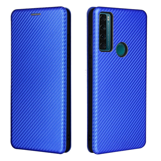 For TCL 20 SE Carbon Fiber Texture Horizontal Flip TPU + PC + PU Leather Case with Card Slot(Blue) by buy2fix