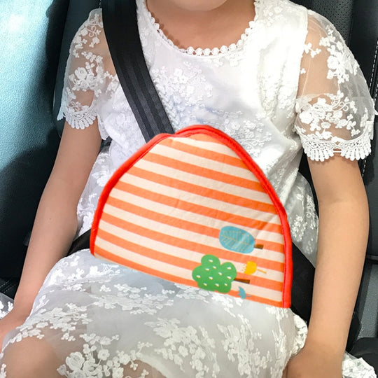 Car Child Seat Belt Adjusting and Fixing Device Buttons Seat Belt Anti-strangulation Shoulder Cover, Style:Cotton Fabric Pink Stripes
