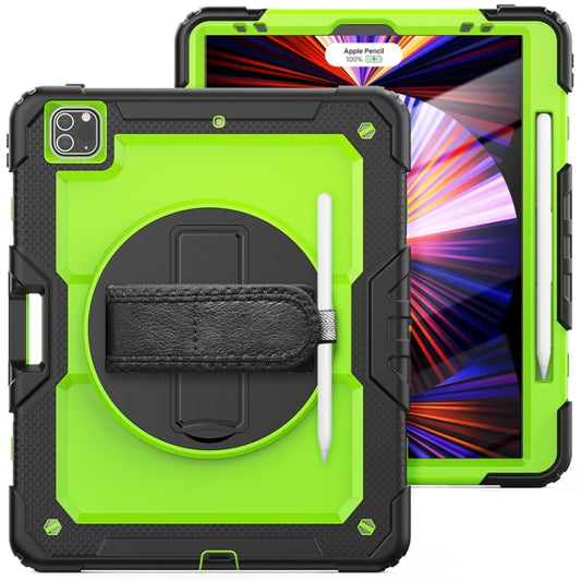 For iPad Pro 12.9 2022 / 2021 / 2020 / 2018 Shockproof Colorful Silicone + PC Protective Tablet Case with Holder & Shoulder Strap & Hand Strap & Pen Slot(Lime PC+Black) by buy2fix