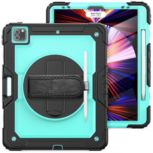 For iPad Pro 12.9 2022 / 2021 / 2020 / 2018 Shockproof Colorful Silicone + PC Protective Tablet Case with Holder & Shoulder Strap & Hand Strap & Pen Slot(Sky Blue PC+Black) by buy2fix