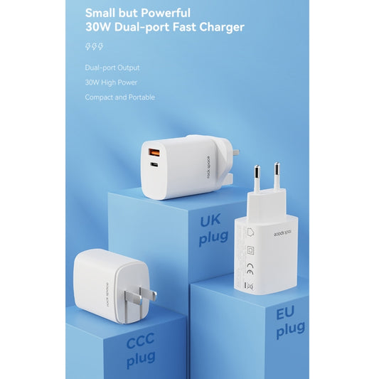 ROCK T51 30W Type-C / USB-C + USB PD Dual Ports Fast Charging Travel Charger Power Adapter, UK Plug(White) by ROCK