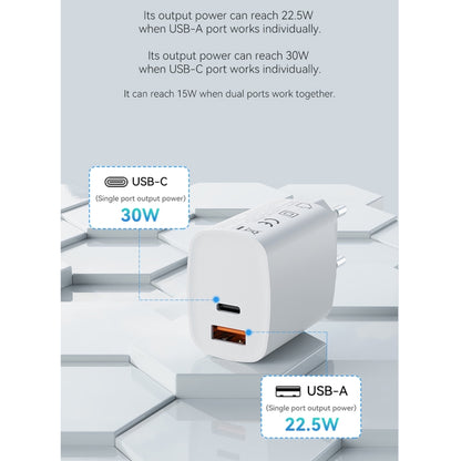 ROCK T51 30W Type-C / USB-C + USB PD Dual Ports Fast Charging Travel Charger Power Adapter, UK Plug(White) - Apple Accessories by ROCK | Online Shopping UK | buy2fix