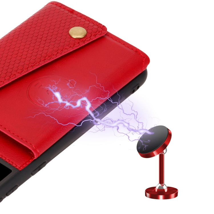 For Samsung Galaxy S21 FE Double Buckle PU + TPU Shockproof Magnetic Protective Case with Card Slot & Holder(Red) by buy2fix