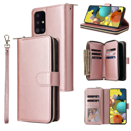 For Samsung Galaxy A52 5G Zipper Wallet Bag Horizontal Flip PU Leather Case with Holder & 9 Card Slots & Wallet & Lanyard & Photo Frame(Rose Gold) by buy2fix