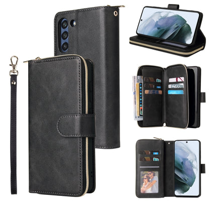 For Samsung Galaxy S21 FE Zipper Wallet Bag Horizontal Flip PU Leather Case with Holder & 9 Card Slots & Wallet & Lanyard & Photo Frame(Black) by buy2fix
