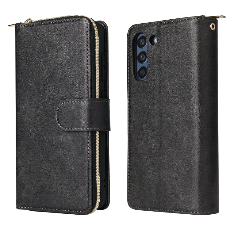 For Samsung Galaxy S21 FE Zipper Wallet Bag Horizontal Flip PU Leather Case with Holder & 9 Card Slots & Wallet & Lanyard & Photo Frame(Black) by buy2fix