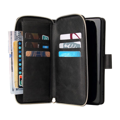 For Samsung Galaxy S21 FE Zipper Wallet Bag Horizontal Flip PU Leather Case with Holder & 9 Card Slots & Wallet & Lanyard & Photo Frame(Black) by buy2fix