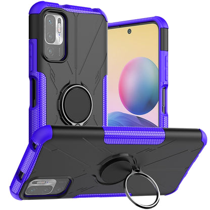 For Xiaomi Redmi Note 10 5G Armor Bear Shockproof PC + TPU Protective Case with Ring Holder(Purple) by buy2fix