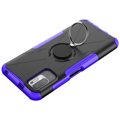 For Xiaomi Redmi Note 10 5G Armor Bear Shockproof PC + TPU Protective Case with Ring Holder(Purple) by buy2fix