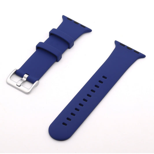 Silver Buckle Silicone Watch Band For Apple Watch Series 9&8&7 41mm / SE 3&SE 2&6&SE&5&4 40mm / 3&2&1 38mm(Dark Blue) by buy2fix