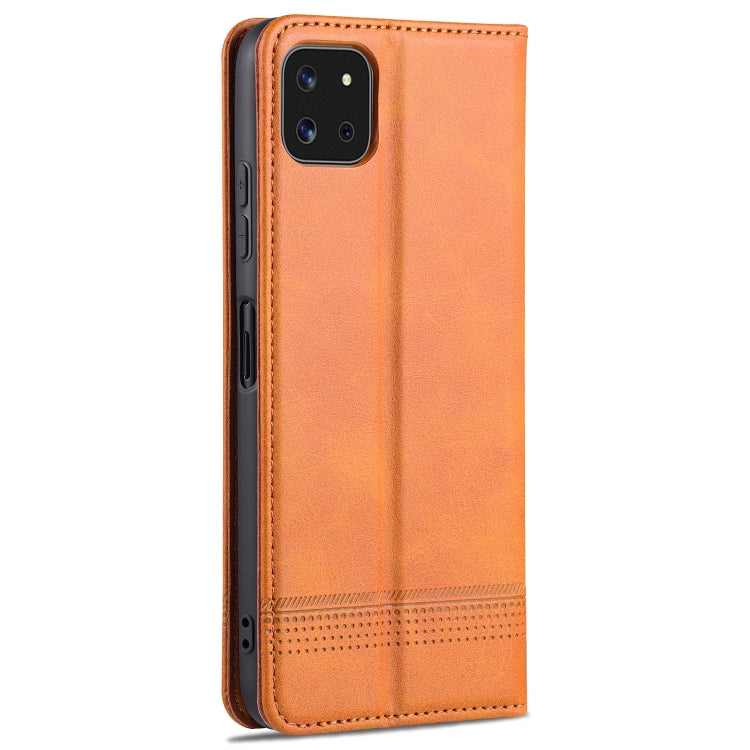 For Samsung Galaxy A22 5G AZNS Magnetic Calf Texture Horizontal Flip Leather Case with Card Slots & Holder & Wallet(Light Brown) by AZNS