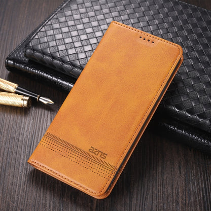 For Samsung Galaxy A22 5G AZNS Magnetic Calf Texture Horizontal Flip Leather Case with Card Slots & Holder & Wallet(Light Brown) by AZNS