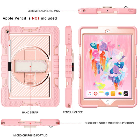 For iPad 10.2 2021 / 2020 / 2019 360 Degree Rotation Contrast Color Shockproof Silicone + PC Case with Holder & Hand Grip Strap & Shoulder Strap(Rose Gold) by buy2fix