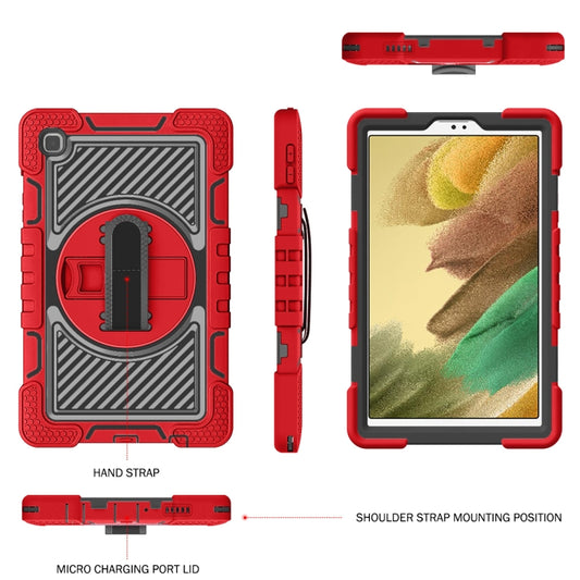 For Samsung Galaxy Tab A7 Lite T220 / T225 360 Degree Rotation Contrast Color Shockproof Silicone + PC Case with Holder & Hand Grip Strap & Shoulder Strap(Red+Black) by buy2fix