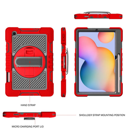 For Samsung Galaxy Tab S6 Lite P610/P615 360 Degree Rotation Contrast Color Shockproof Silicone + PC Case with Holder & Hand Grip Strap & Shoulder Strap(Red+Black) - Samsung Accessories by buy2fix | Online Shopping UK | buy2fix
