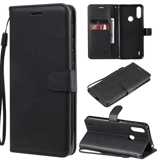 For Motorola Moto E7 Power Solid Color Horizontal Flip Protective Leather Case with Holder & Card Slots & Wallet & Photo Frame & Lanyard(Black)