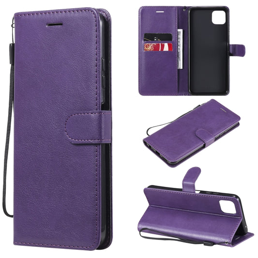 For Samsung Galaxy A22 5G Solid Color Horizontal Flip Protective Leather Case with Holder & Card Slots & Wallet & Photo Frame & Lanyard(Purple) by buy2fix