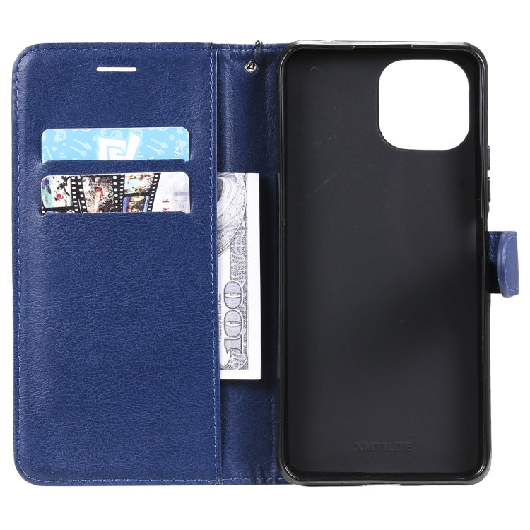For Xiaomi Mi 11 Lite Solid Color Horizontal Flip Protective Leather Case with Holder & Card Slots & Wallet & Photo Frame & Lanyard(Blue) by buy2fix