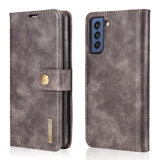 For Samsung Galaxy S21 FE DG.MING Crazy Horse Texture Flip Detachable Magnetic Leather Case with Holder & Card Slots & Wallet(Grey) by DG.MING