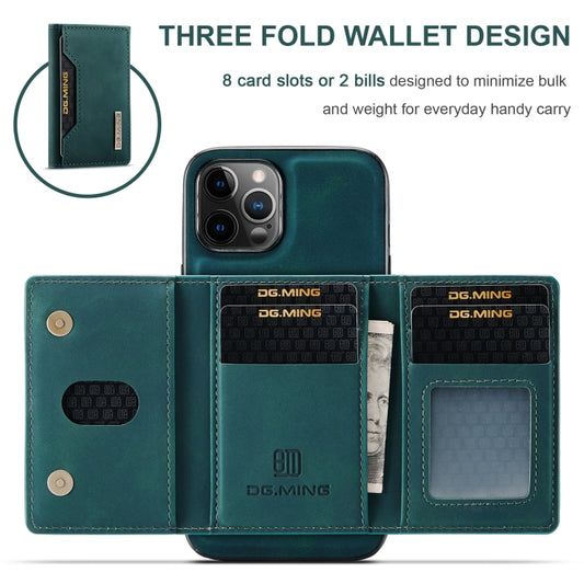 For iPhone 12 / 12 Pro DG.MING M2 Series 3-Fold Multi Card Bag + Magnetic Back Cover Shockproof Case with Wallet & Holder Function(Green) by DG.MING