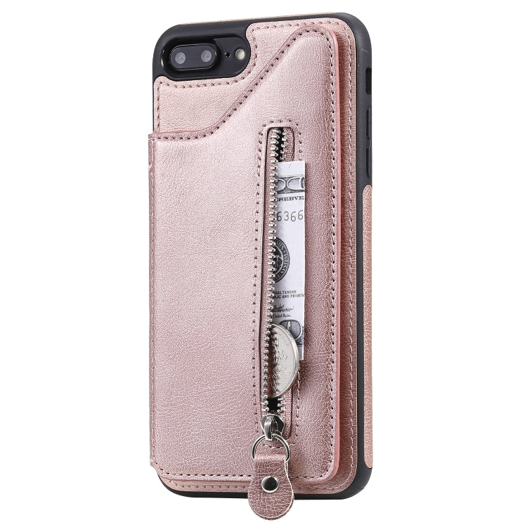 For iPhone 8 Plus / 7 Plus Solid Color Double Buckle Zipper Shockproof Protective Case(Rose Gold) by buy2fix