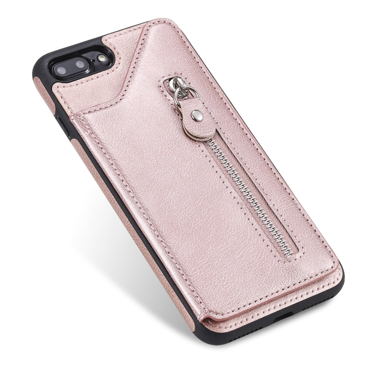 For iPhone 8 Plus / 7 Plus Solid Color Double Buckle Zipper Shockproof Protective Case(Rose Gold) by buy2fix