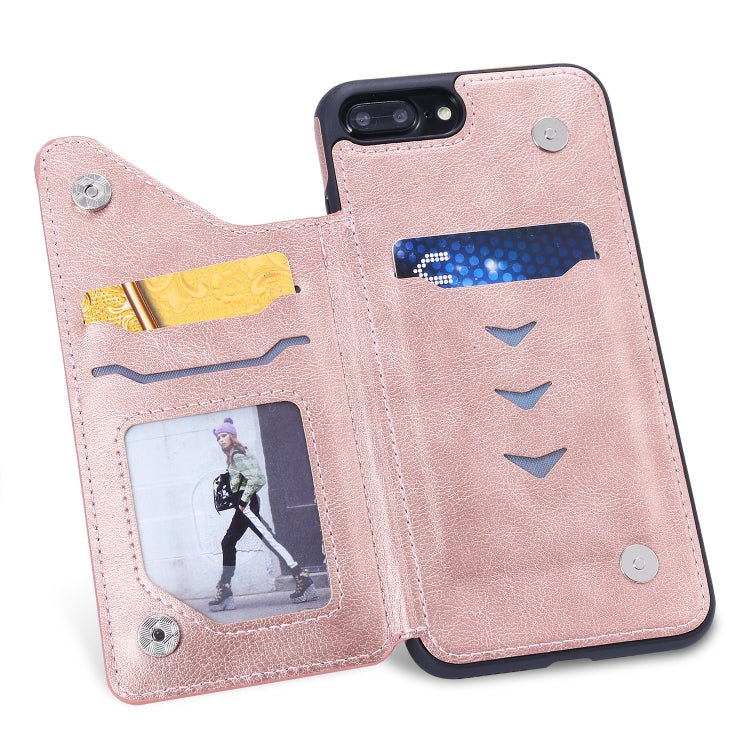 For iPhone 8 Plus / 7 Plus Solid Color Double Buckle Zipper Shockproof Protective Case(Rose Gold) by buy2fix