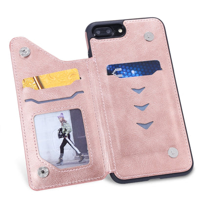 For iPhone 8 Plus / 7 Plus Solid Color Double Buckle Zipper Shockproof Protective Case(Rose Gold) by buy2fix