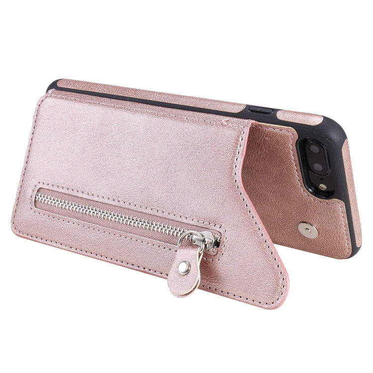 For iPhone 8 Plus / 7 Plus Solid Color Double Buckle Zipper Shockproof Protective Case(Rose Gold) by buy2fix