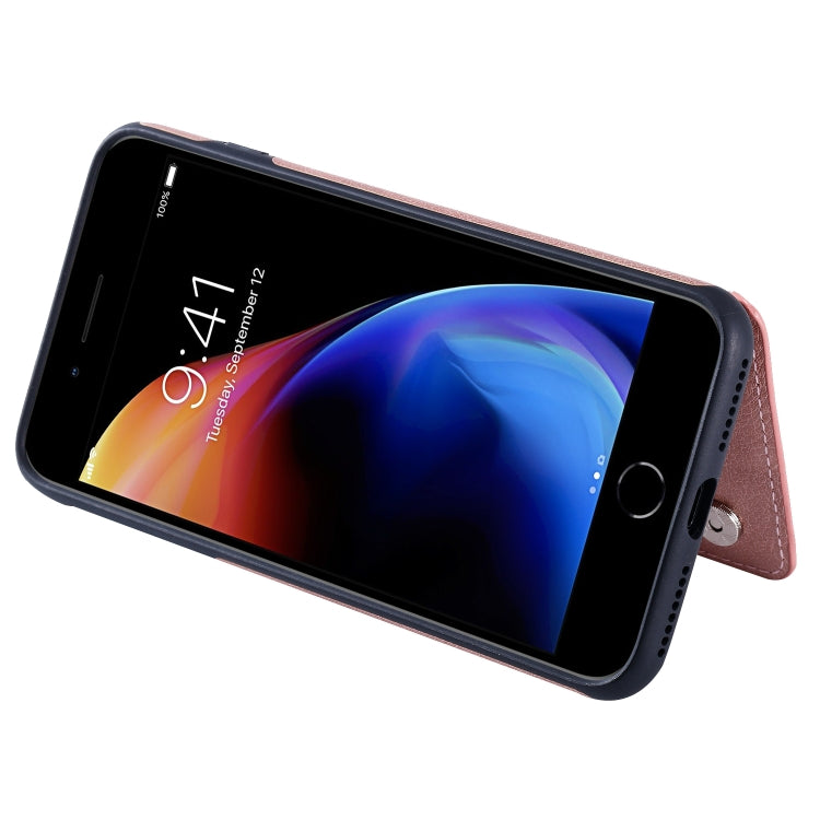 For iPhone 8 Plus / 7 Plus Solid Color Double Buckle Zipper Shockproof Protective Case(Rose Gold) by buy2fix